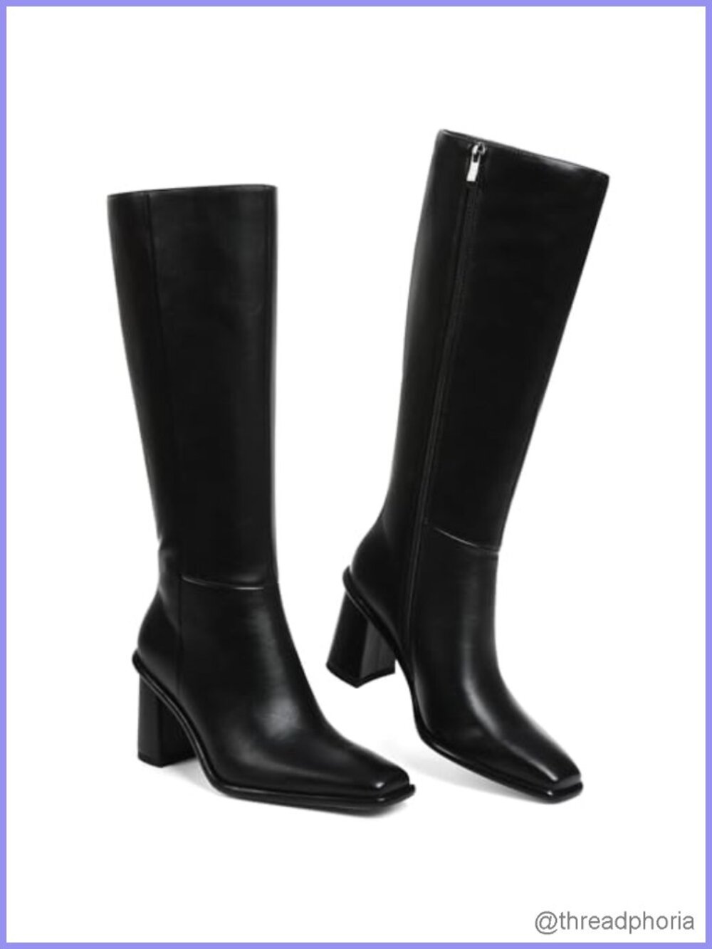 Wide Calf Knee High Boots Chunky Block Heel Tall Full Zip Square Toe